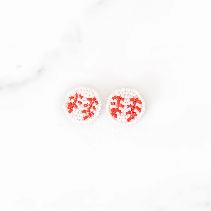 Stud Earrings with Symbolic Elements -Beaded Baseball Stud Earrings