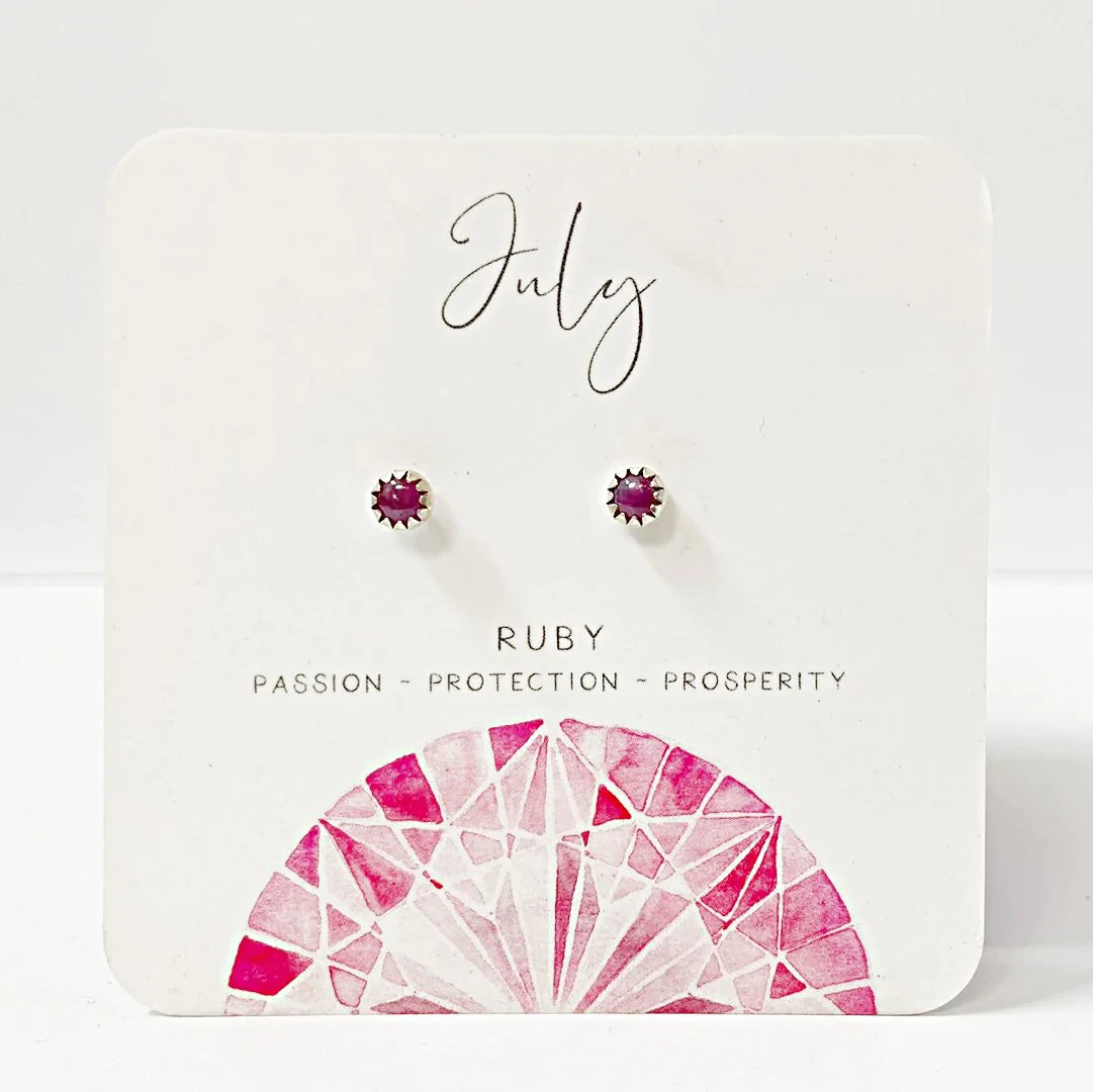 Pearl Stud Earrings for Elegance -Ruby Stud Earrings, Birthday Gemstone - July