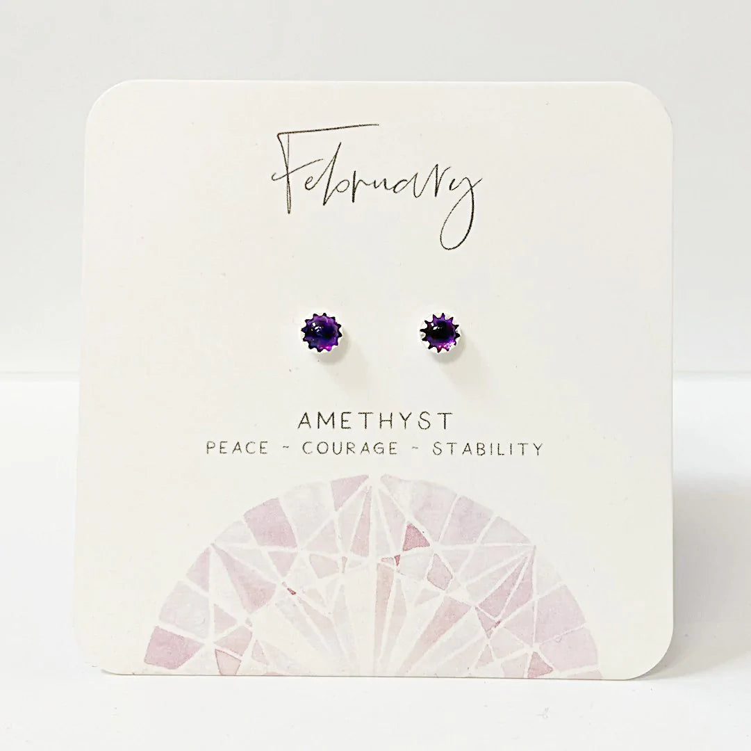 Diamond Stud Earrings for Luxury -Amethyst Stud Earrings, Birthday Gemstone - February