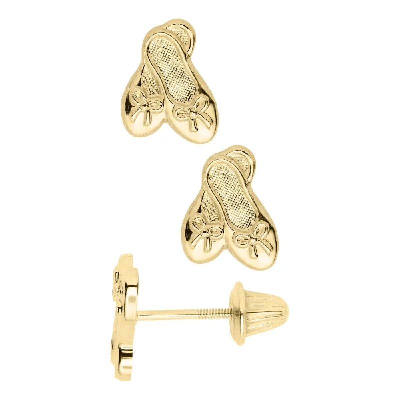 Stud Earrings with Rhinestones -Children's 14k Ballet Slippers Stud Earrings