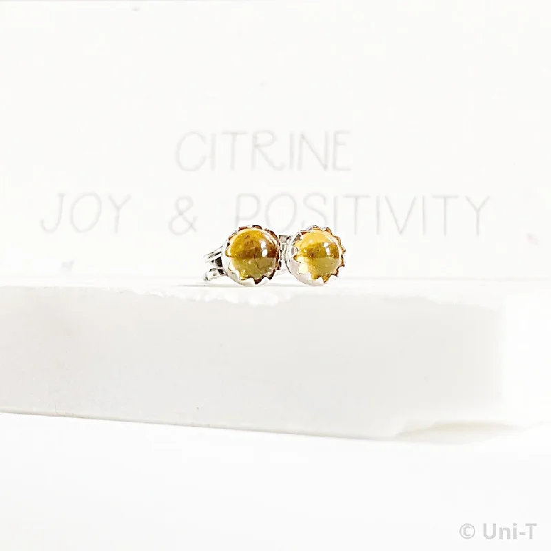 Stud Earrings with Wave Designs -Citrine Stud Earrings, November Birthday Gemstone- November