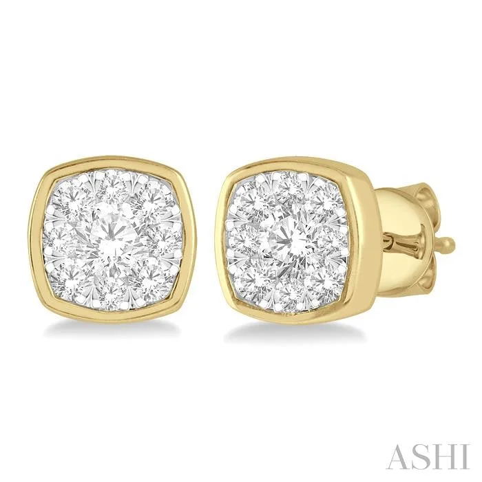 Indian Stud Earrings with Intricacy -CUSHION SHAPE LOVEBRIGHT ESSENTIAL DIAMOND STUD EARRINGS