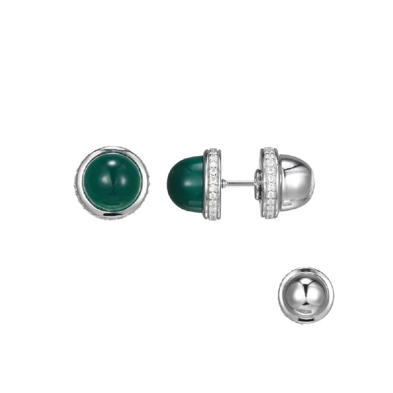 Stud Earrings for Concert Look -Elle Sterling Silver "Pivot" Green Agate Cabochon Stud Earrings