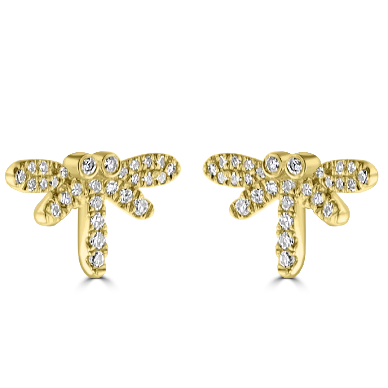 Stud Earrings with Crown Designs -EMILIQUE 14KT YELLOW GOLD 0.17CT DIAMOND DRAGONFLY STUD EARRINGS