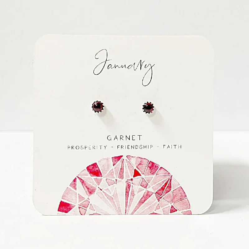 Stud Earrings with Vine Designs -Garnet Stud Earrings, Birthday Gemstone - January