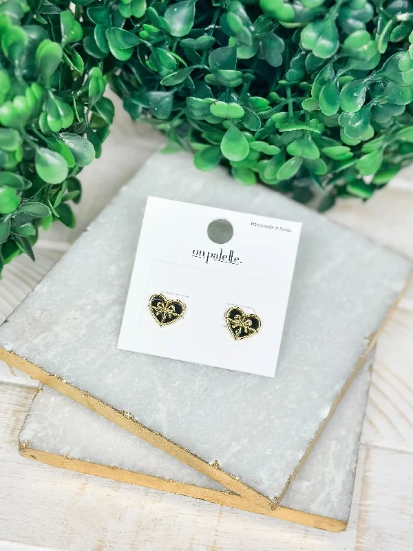 Stud Earrings with Filigree -Gold Heart Bow Stud Earrings