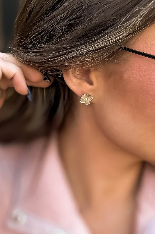 Stud Earrings with Symbolic Elements -Gold Quatrefoil Stud Earrings