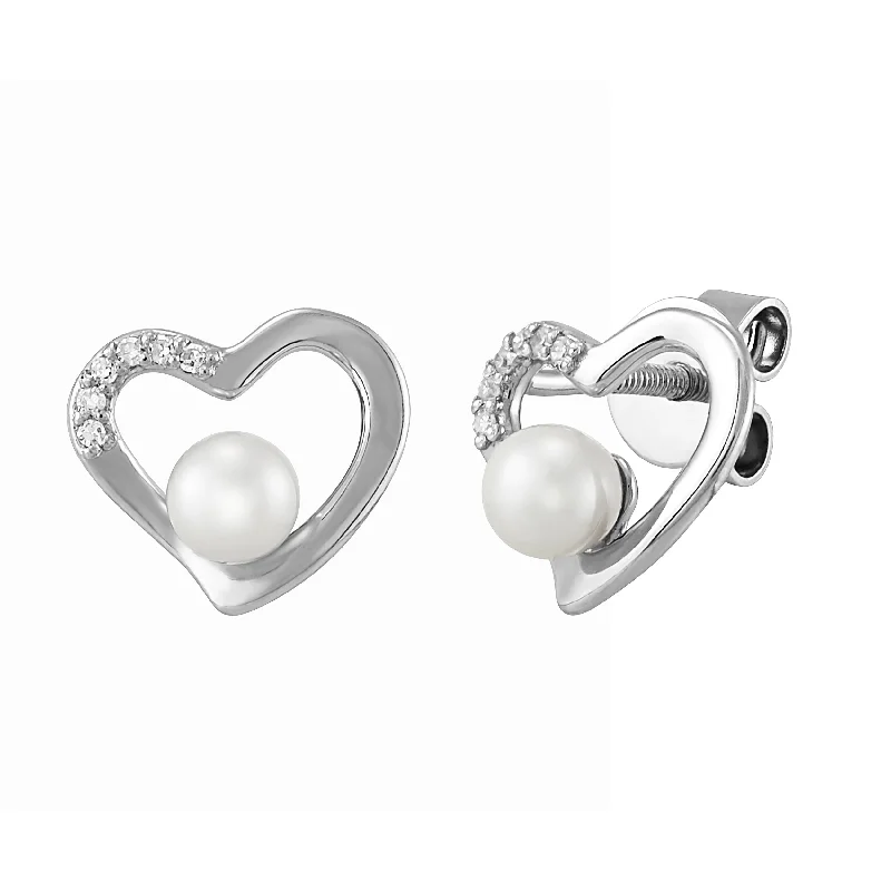 Double Stud Earrings for Impact -Sterling Silver Heart and Pearl Stud Earrings