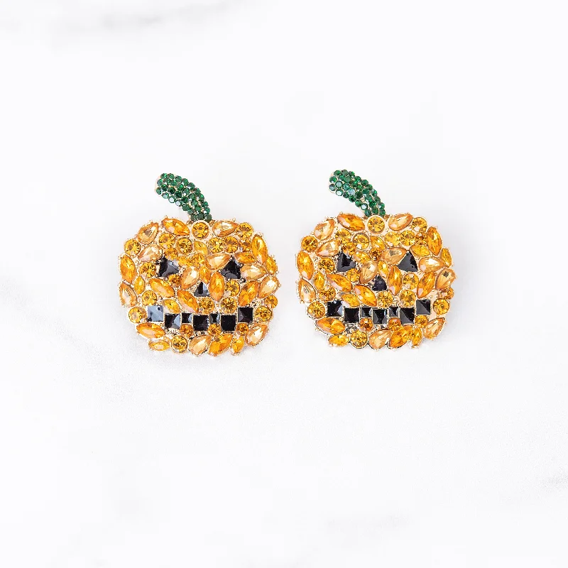 Stud Earrings for Fitness Activities -Jeweled Jack-O'-Lantern Stud Earrings