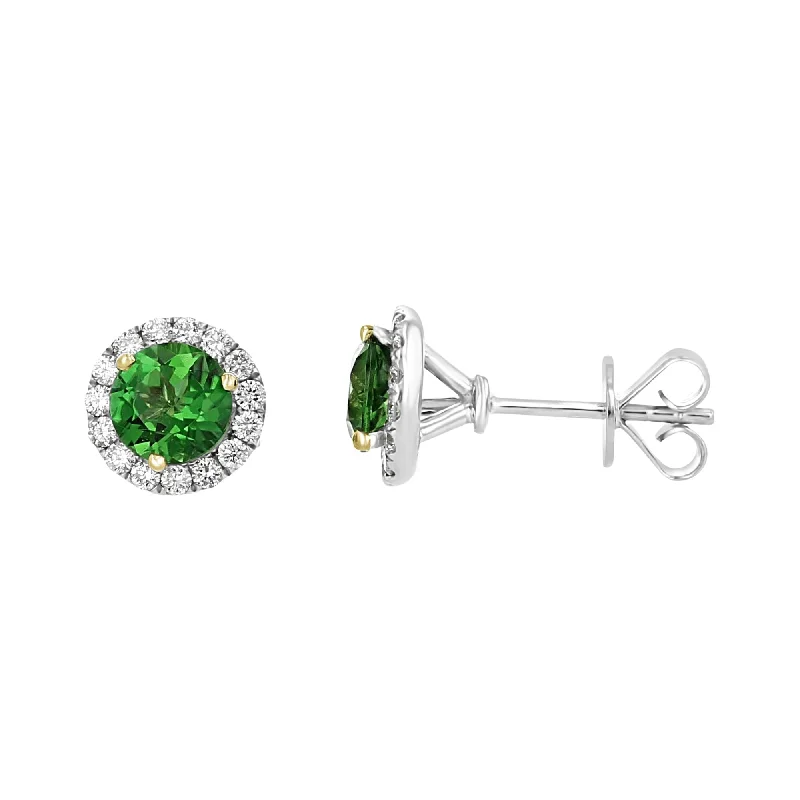 Geometric Stud Earrings for Trend -JULEVE 1.46 CTW CHROME TOURMALINE & 0.45 CTW DIAMOND HALO STUD EARRINGS