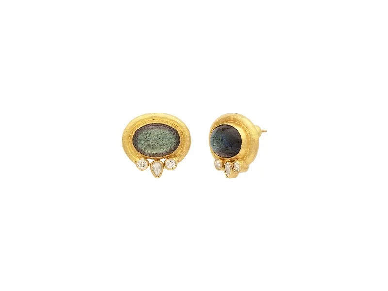 Stud Earrings for Beach Outfit -Labradorite and Diamond Stud Earrings