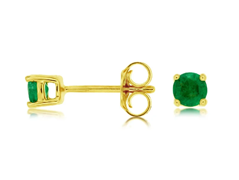 Clip On Stud Earrings for Non Pierced -14K Yellow Gold Round Emerald Stud Earrings