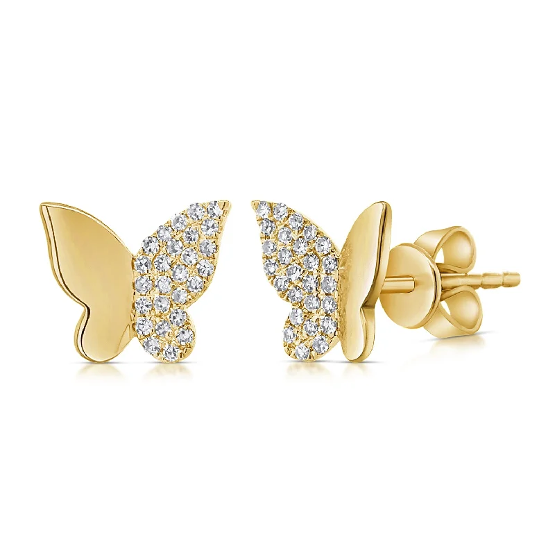 Stud Earrings for Casual Outfit -OKGs Collection Diamond Pave High Polish and Demi Set Butterfly Stud Earrings