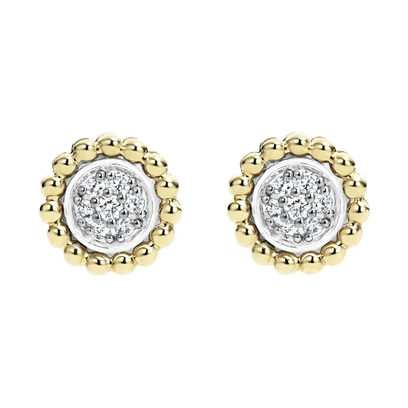 Stud Earrings for Mother's Day -Two-Tone Caviar Diamond Stud Earrings