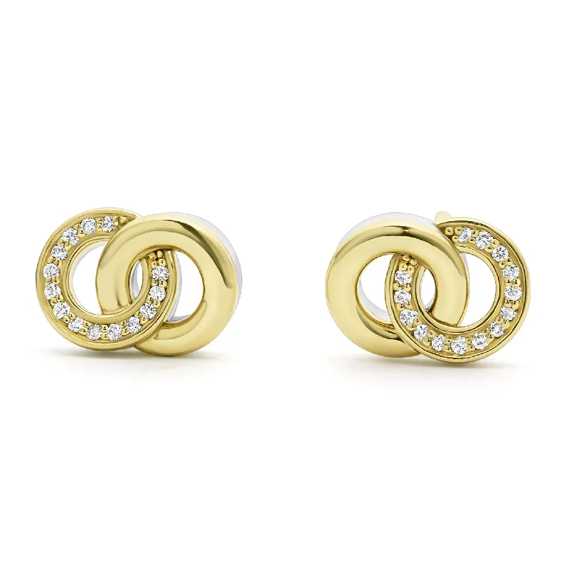 Stud Earrings with Debossed Designs -Two-Tone Interlocking Diamond Stud Earrings