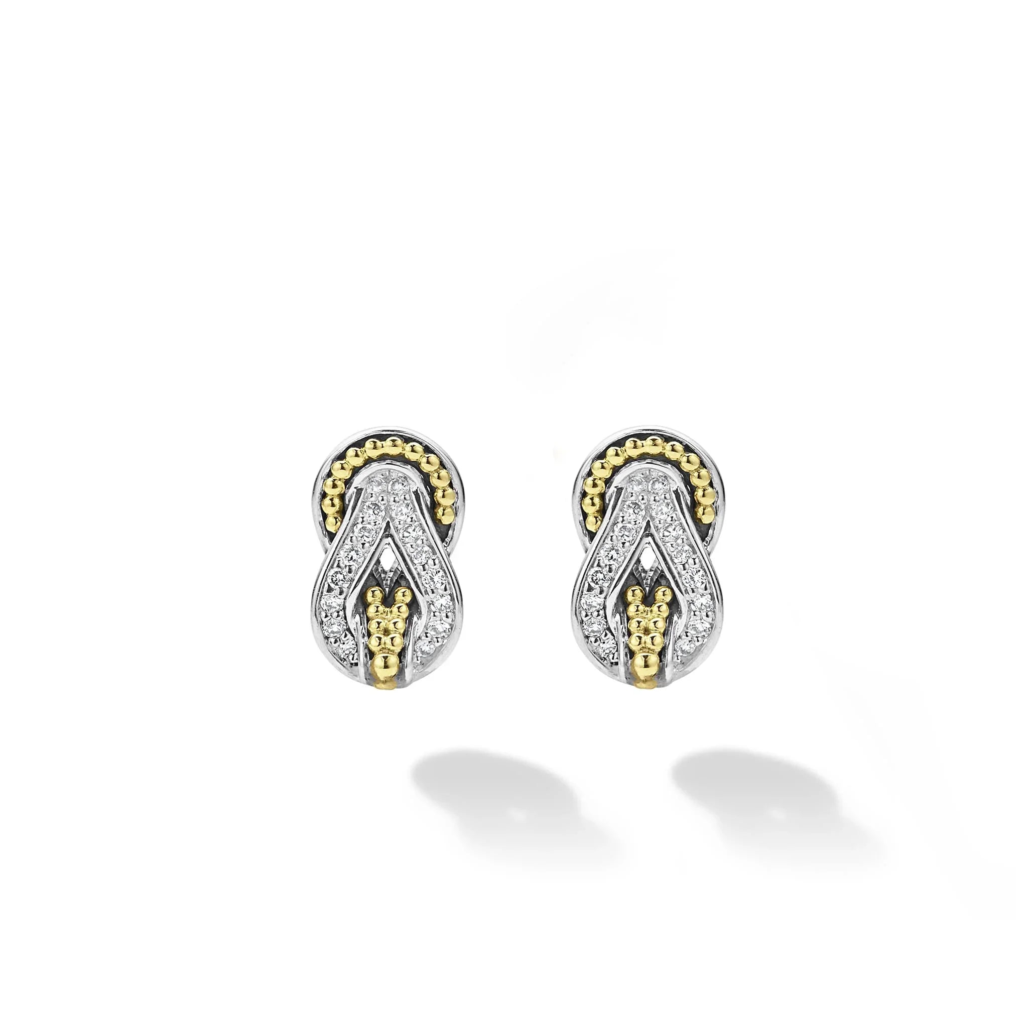 Stud Earrings for Casual Outfit -Two-Tone Knot Diamond Stud Earrings