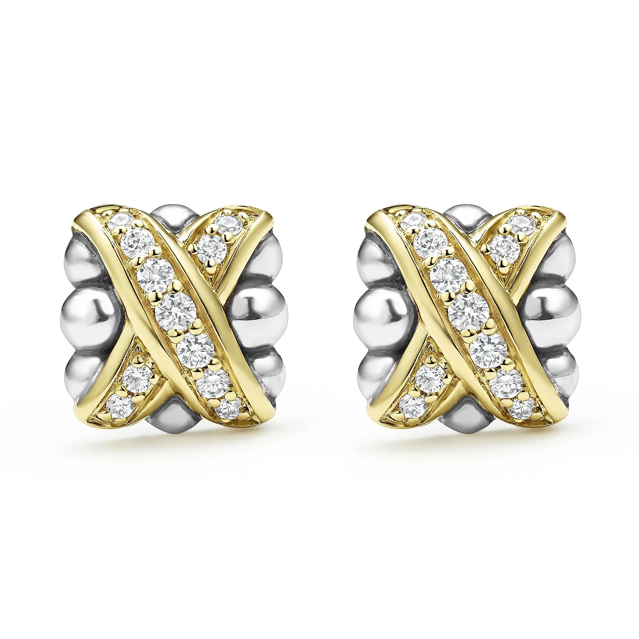 Stud Earrings for Formal Attire -Two-Tone X Diamond Stud Earrings