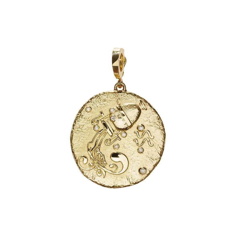 Best necklaces and pendants with vintage lockets for a nostalgic, sentimental look-Zodiac Large Coin Charm - Aquarius