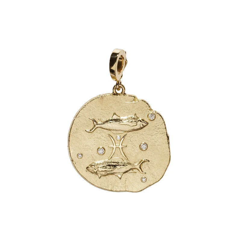 Stunning necklaces and pendants with ruby and diamond combinations for a luxurious effect-Zodiac Large Coin Charm - Pisces