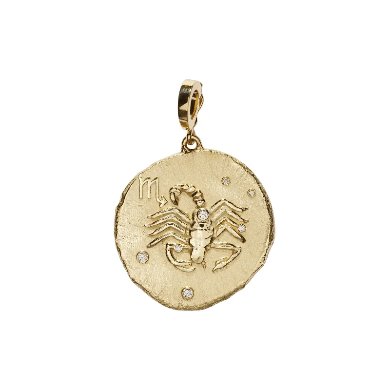 Beautiful necklaces and pendants with diamond halo settings for extra brilliance-Zodiac Large Coin Charm - Scorpio