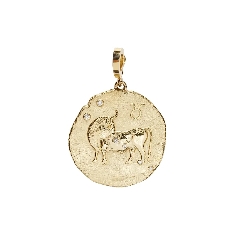 Necklaces and pendants with abstract shapes for a modern, creative appearance-Zodiac Large Coin Charm - Taurus