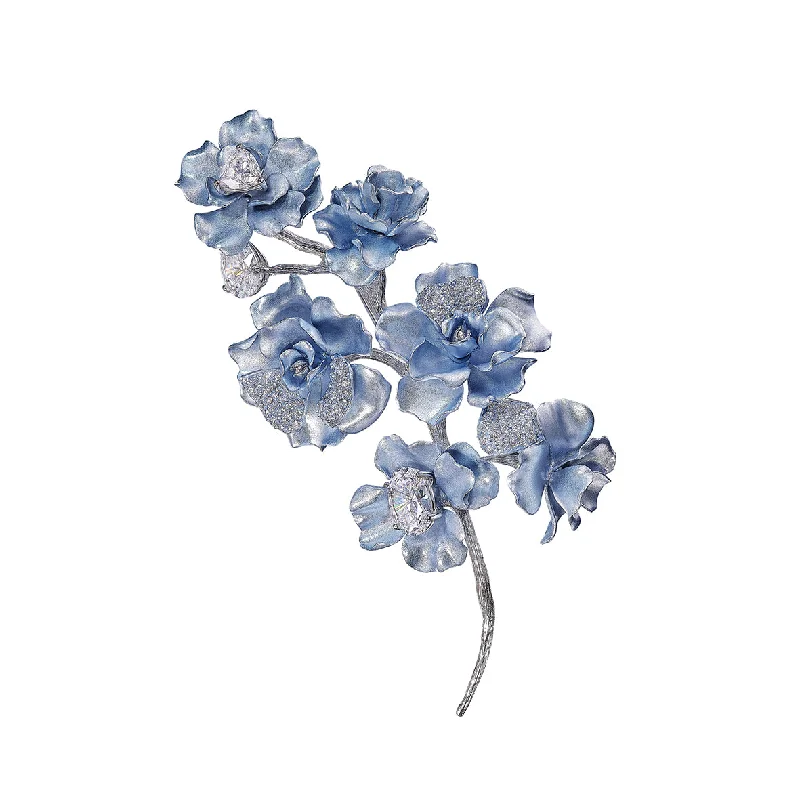 Stylish necklaces and pendants with diamonds for a glamorous and elegant look-Baby Blue Cherry Blossom Aluminium Brooch