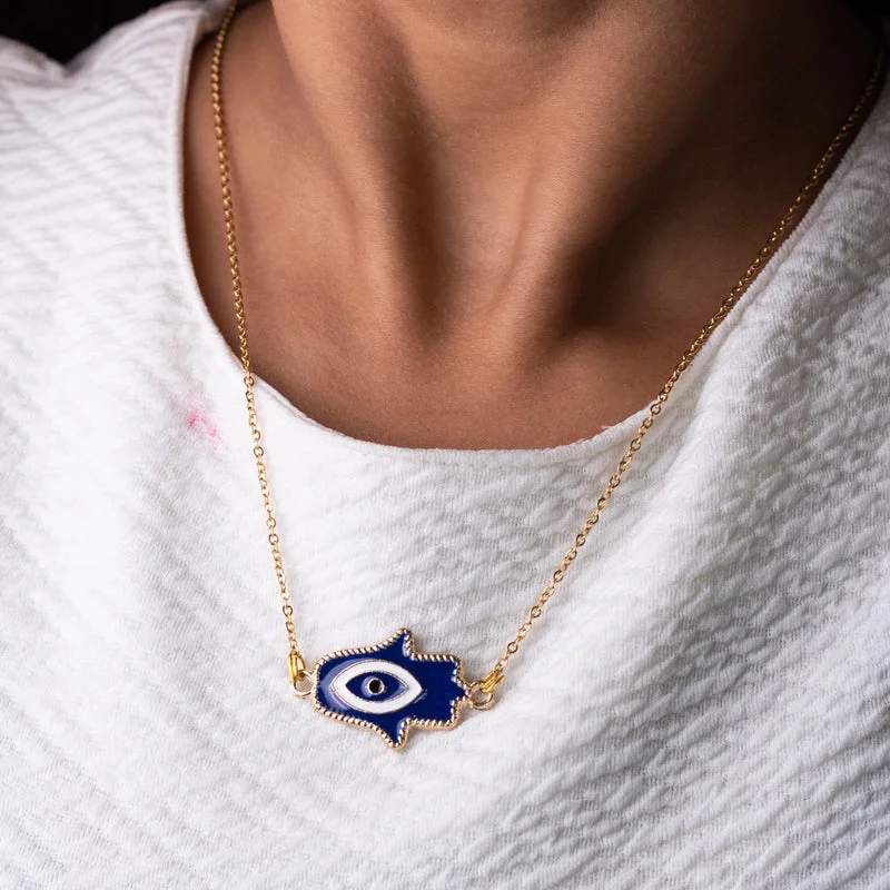 Necklaces and pendants with engraved messages for a deeply personal, sentimental gift-Deep Blue Evil Eye - Necklace