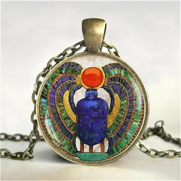 Necklaces and pendants with clear quartz for a pure and radiant look-Egyptian Scarab Glass Dome Pendant Necklace