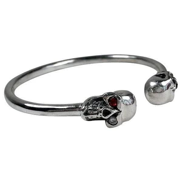 Unique necklaces and pendants with custom birthstone arrangements for personalization-Gemstone Skull 925 Sterling Silver Biker Cuff