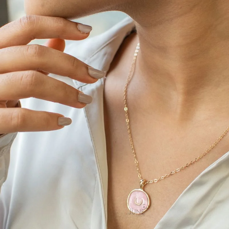 Best necklaces and pendants with vintage coin pendants for a unique accessory-Gold Rimmed Blush Pink Moon Pendant - Necklace