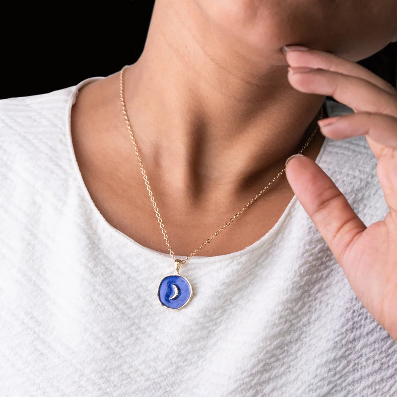 Best necklaces and pendants with oval pendants for a classic, elegant shape-Gold Rimmed Moon Pendant - Necklace