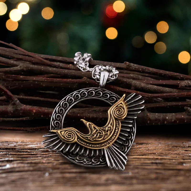 Stunning necklaces and pendants with ruby and diamond combinations for a luxurious effect-Golden Raven Viking Necklace