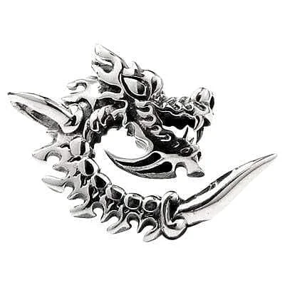 Unique necklaces and pendants with artistic shapes for a creative, one-of-a-kind design-Gothic Flame Blade Dragon Hook Sterling Silver Biker Pendant