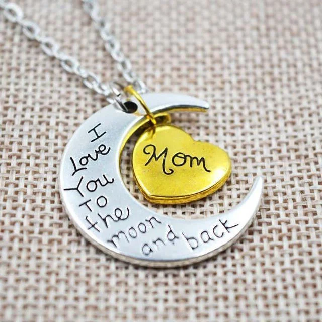 Best necklaces and pendants with cross pendants for a spiritual, meaningful symbol-I Love You To The Moon And Back Two Tone Family Necklace