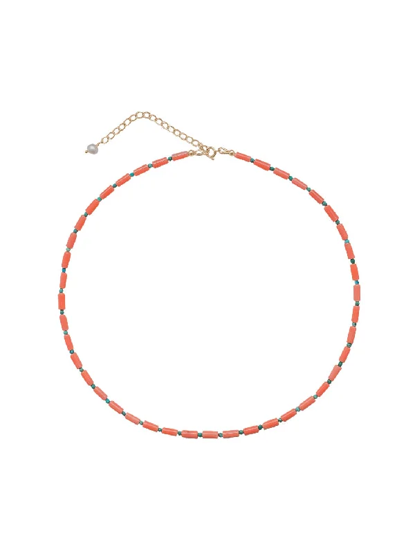 Stunning necklaces and pendants with chakra stones for healing and balance-Julie Necklace in Coral-Blue