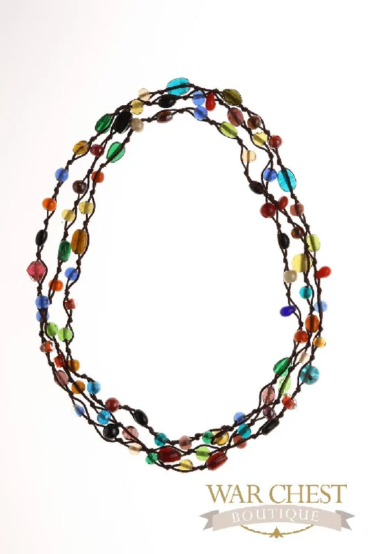 Elegant necklaces and pendants with onyx stones for a sleek, polished look-Multi-colored Glass Bead Long Necklace