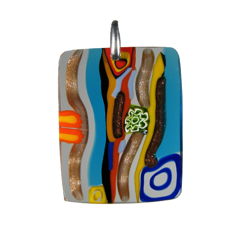 Best necklaces and pendants with personalized coordinates for a special keepsake-Murrina "Classica" Multicolor Aquamarine Murano glass rectangular pendant