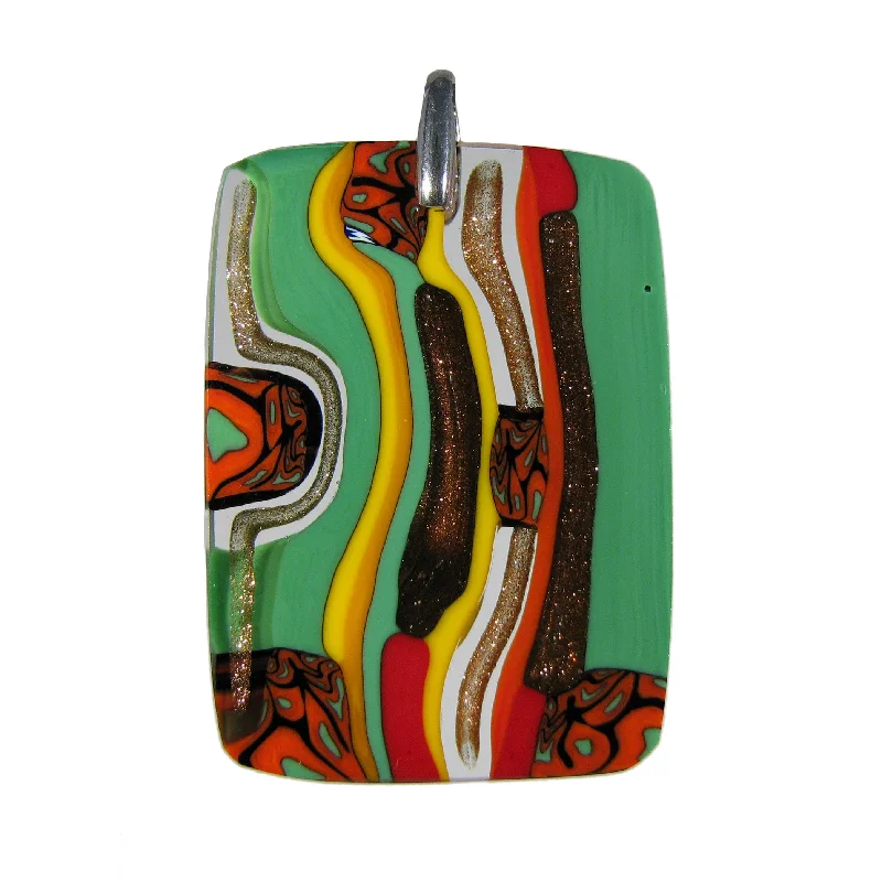 Best necklaces and pendants with cross pendants for a spiritual, meaningful symbol-Murrina "Classica" Multicolor Green Murano glass rectangular pendant