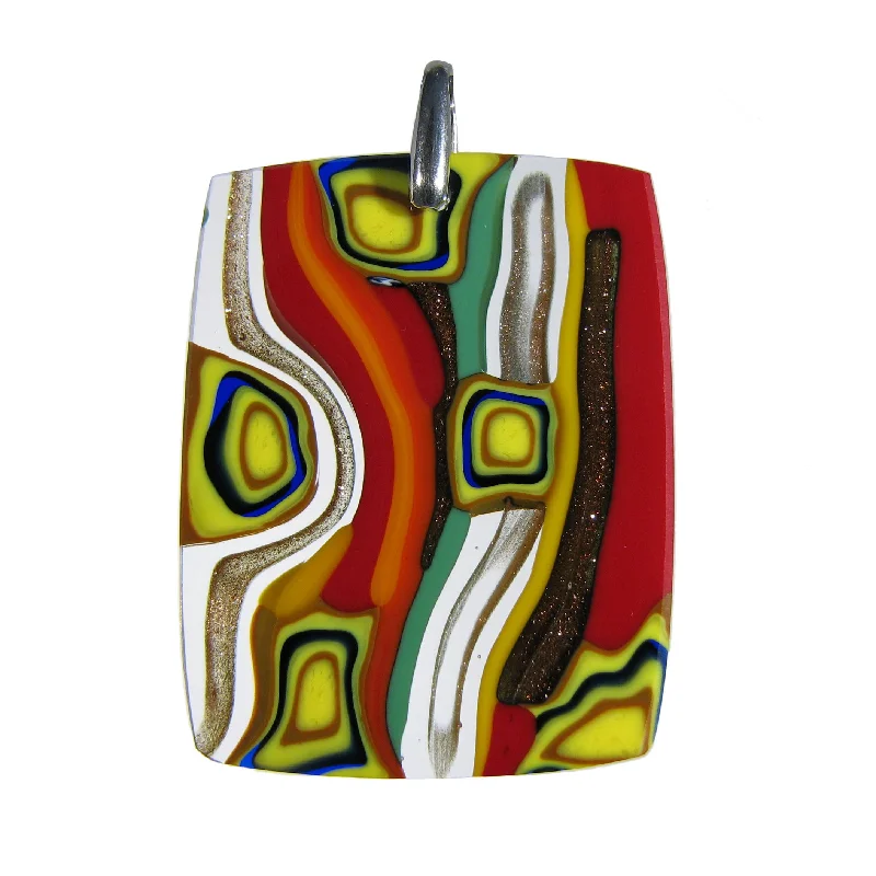 Beautiful necklaces and pendants with natural stones for an earthy, organic vibe-Murrina "Classica" Multicolor Red Murano glass rectangular pendant