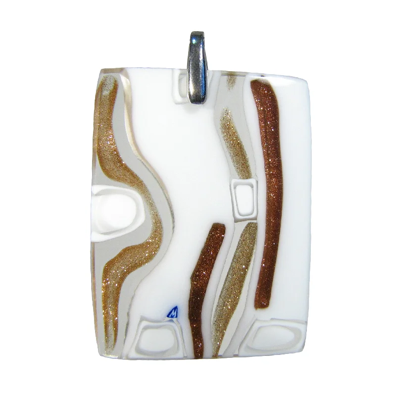 Best necklaces and pendants with intertwined designs for a symbol of unity-Murrina "Classica" White Murano glass rectangular pendant