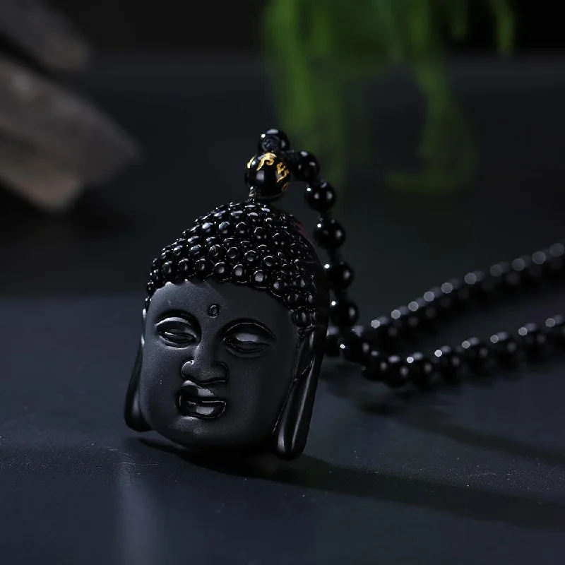 Best necklaces and pendants with black diamonds for an edgy, bold statement-Natural Obsidian Gautama Buddha Pendant Necklace