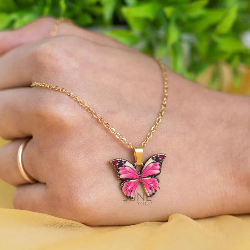 Fashionable necklaces and pendants with birthstones for a personalized gift idea-Pretty Pink Butterfly Pendant - Necklace