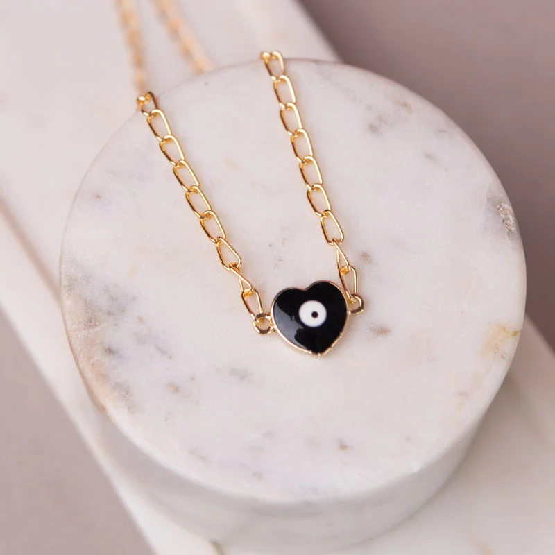 Best necklaces and pendants with minimalist pendants for a sleek, understated look-Royal Black Evil Eye Heart - Necklace