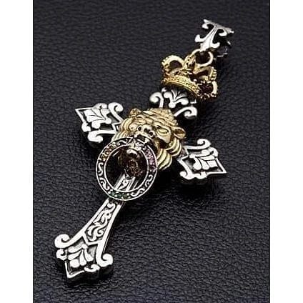 Beautiful necklaces and pendants with moon and star charms for a dreamy effect-Royal Crown Lion Cross Sterling Silver Men's Pendant