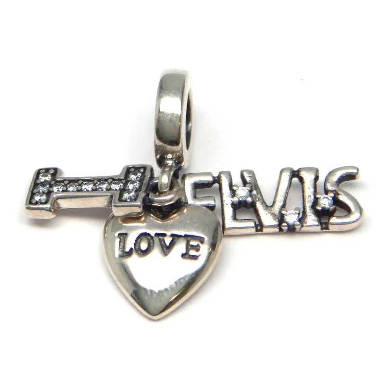 Beautiful necklaces and pendants with geometric shapes for a modern, artistic design-Sterling Silver I Heart Elvis Dangle Charm