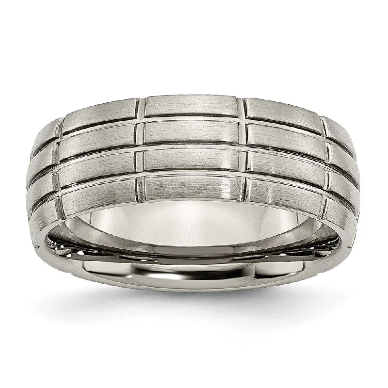 Unique necklaces and pendants with vintage-inspired designs for timeless appeal-Titanium Grooved 8mm Brushed and Polished Band | TB183