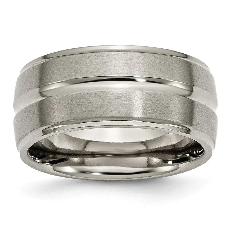 Necklaces and pendants with sun and moon motifs for a celestial-inspired design-Titanium Grooved Ridged Edge 10mm Brushed and Polished Band | TB137