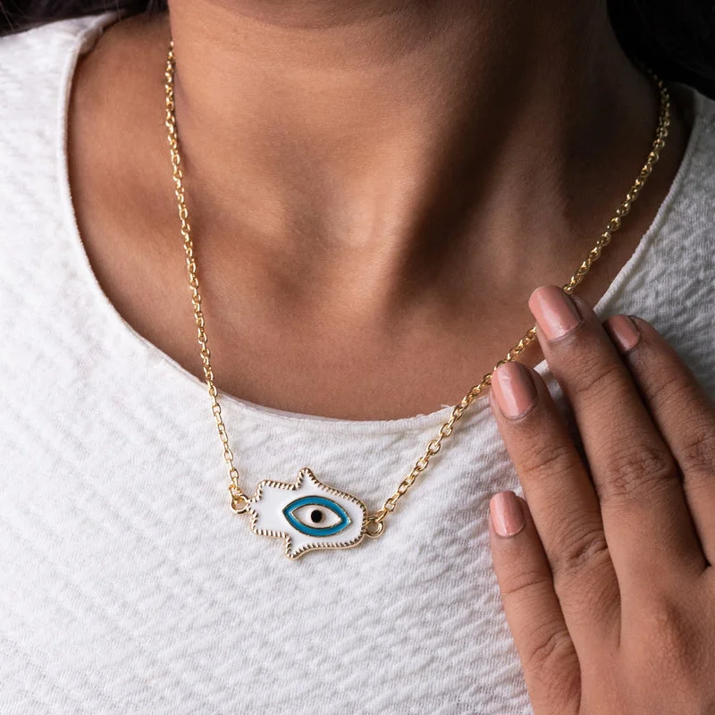 Best necklaces and pendants with personalized coordinates for a special keepsake-Tranquil White Evil Eye Pendant - Necklace