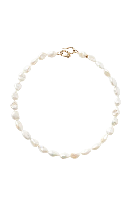 Unique necklaces and pendants with engraved messages for a sentimental gift-White Keshi Pearl Cobra Necklace